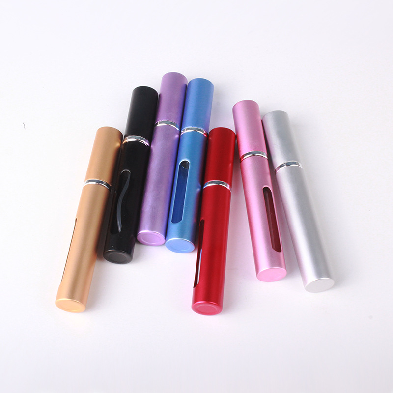 In stock 5ml perfume sub-packaging spray bottle aluminum electrochemical portable cosmetic flat head slender tube removable empty bottle
