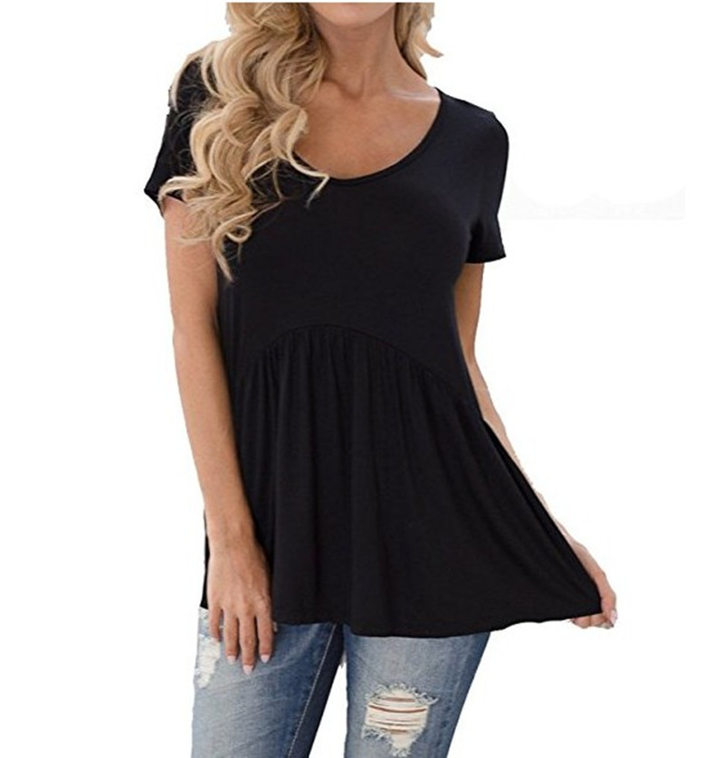 European and American maternity clothing tops, bottoming shirts, women's Amazon summer splicing pleated U-neck short-sleeved T-shirts