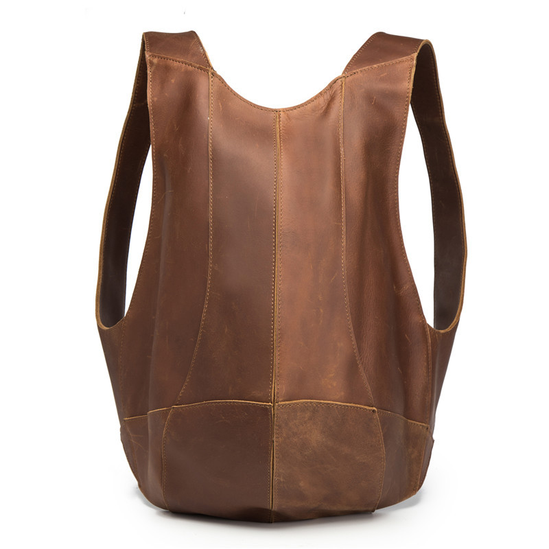2108 Men's Backpack Crazy Horse Leather Backpack Retro Dark Brown College Style Student Backpack Boys Backpack