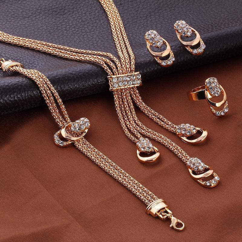 European and American fashion exaggerated crystal jewelry bride necklace earrings four-piece set AliExpress boutique jewelry wholesale