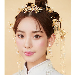 Xiuhe Dress Headwear Bride 2018 New Style Chinese Style Atmospheric Tassel Step Wiggle Phoenix Crown and Sundress Wedding Ancient Dress Hair Accessories for Women