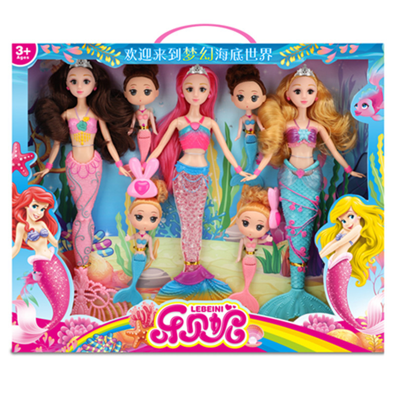 New Mermaid Toy Doll Mermaid Princess Set Light Music Combination Family Girl's Birthday Gift