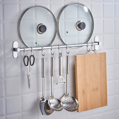 Stainless Steel Chrome Plated Hook Punch-free Kitchen Storage Rack Knife Kitchenware Wall Hanging Storage Hanging Multi-functional Pot Cover Rack