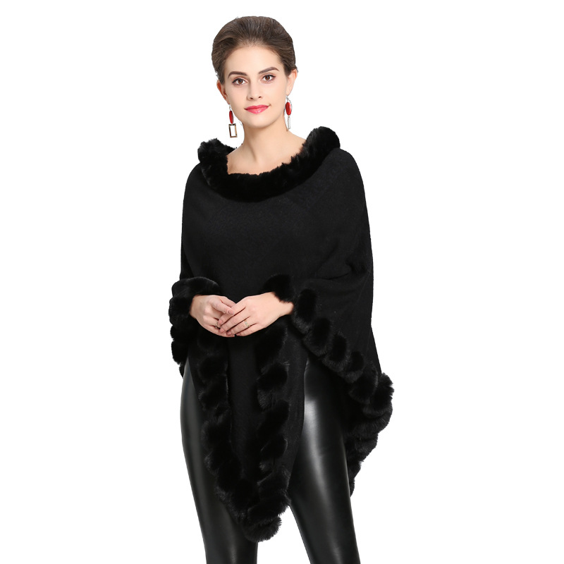 1396# European and American autumn and winter New imitation fox fur collar imitation cashmere knitted pullover Cape shawl factory wholesale