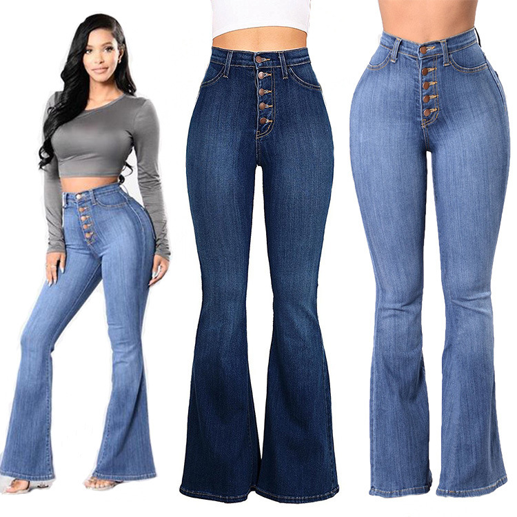 Spot direct purchase wish eBay cross-border European and American women's jeans high waist nail buckle wide leg jeans women