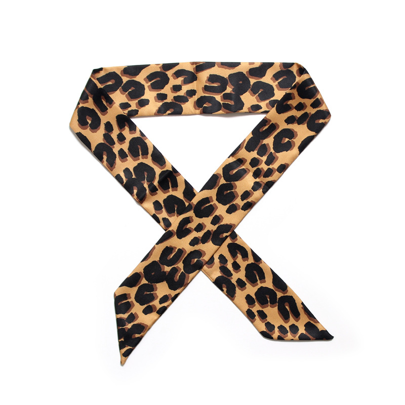 Leopard snakeskin stripe double-layer printed twill tied bag handle silk scarf slender narrow ribbon scarf for women