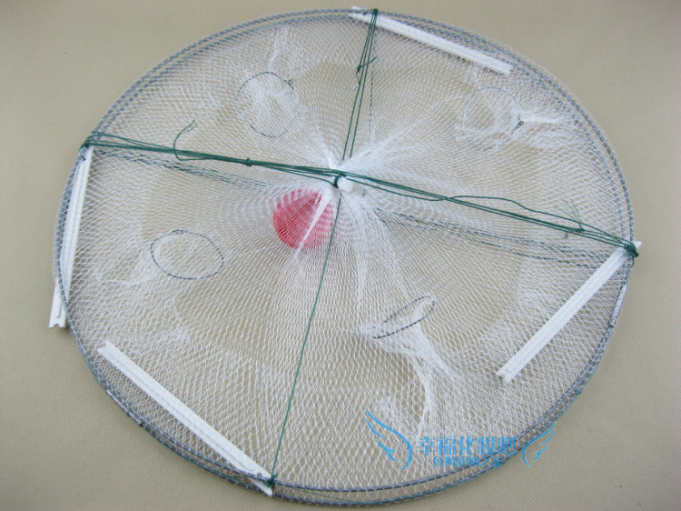 Wholesale New prawn net round fish net fishing net lobster river shrimp net fishing supplies rubber wire 4-hole shrimp cage