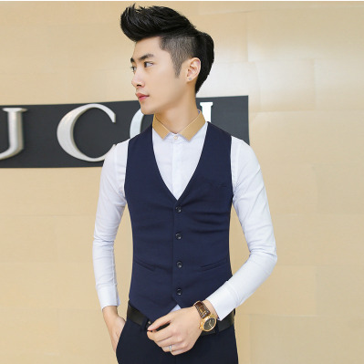 Suit Vest Men's Autumn British Work Clothes Korean Style Slim-fit Casual Black Spring and Autumn Suit Vest Best Man Clothing Men's