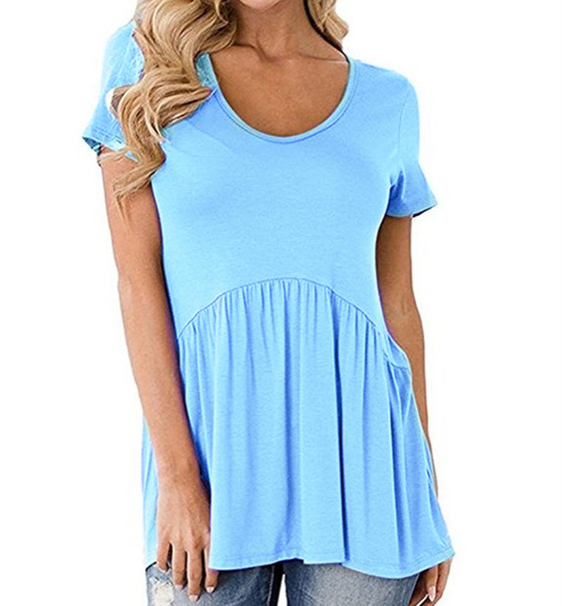 European and American maternity clothing tops, bottoming shirts, women's Amazon summer splicing pleated U-neck short-sleeved T-shirts