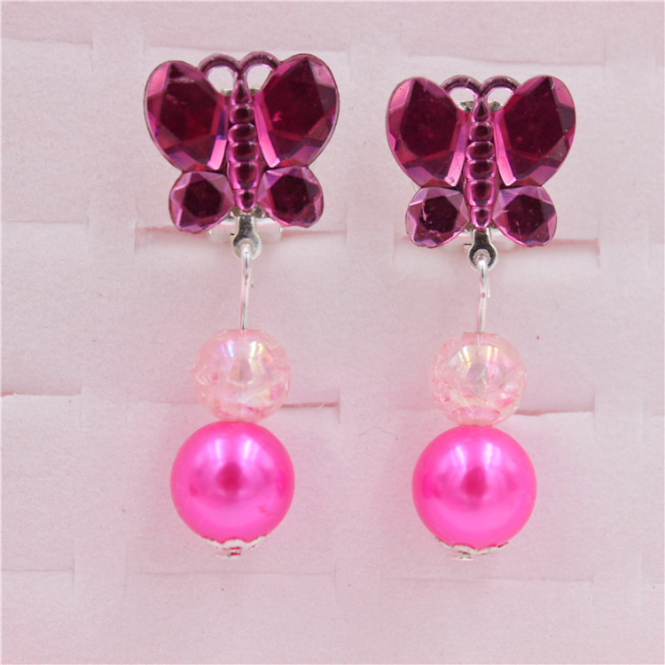 Cartoon children's ear clip non-pierced colored diamond hanging beads tassel earrings girls' decorative earrings pair price
