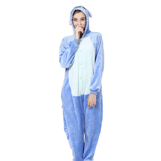Source Factory Blue Boy Blue Boy Blue Rose Red Stitch Cartoon Animal Conjoined Pajamas Flannel