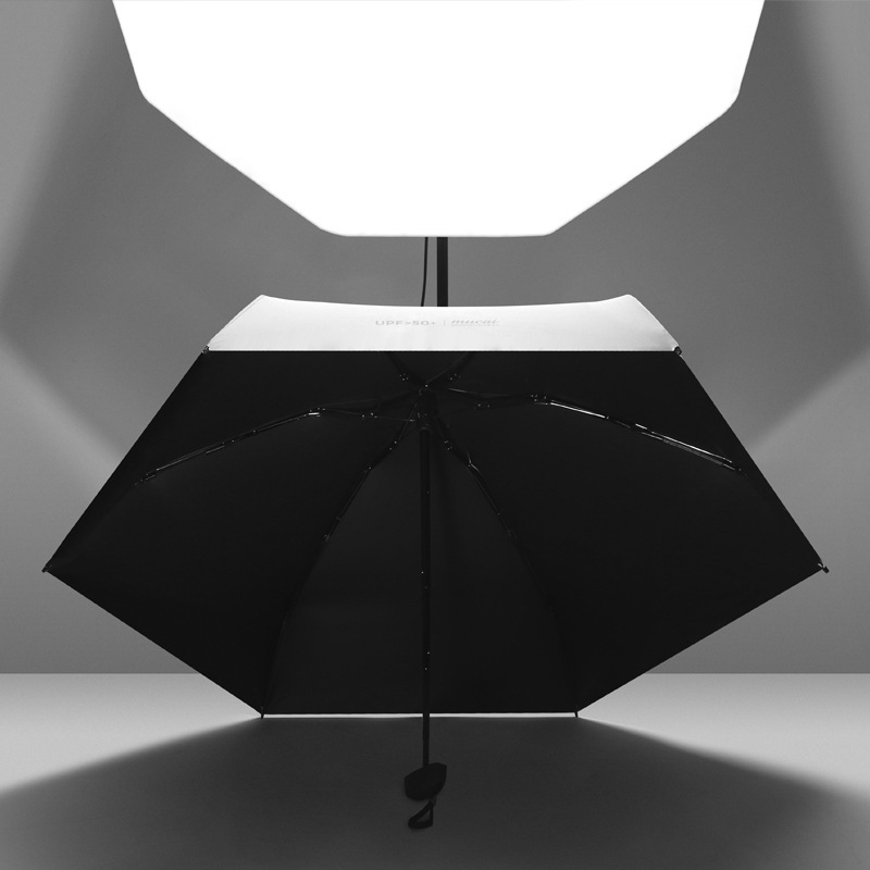 Mu Color Flat Handle Five-fold Umbrella Flat Black Rubber Sun Protection Sun Umbrella UV Protection Sun Umbrella Solid Color Umbrella