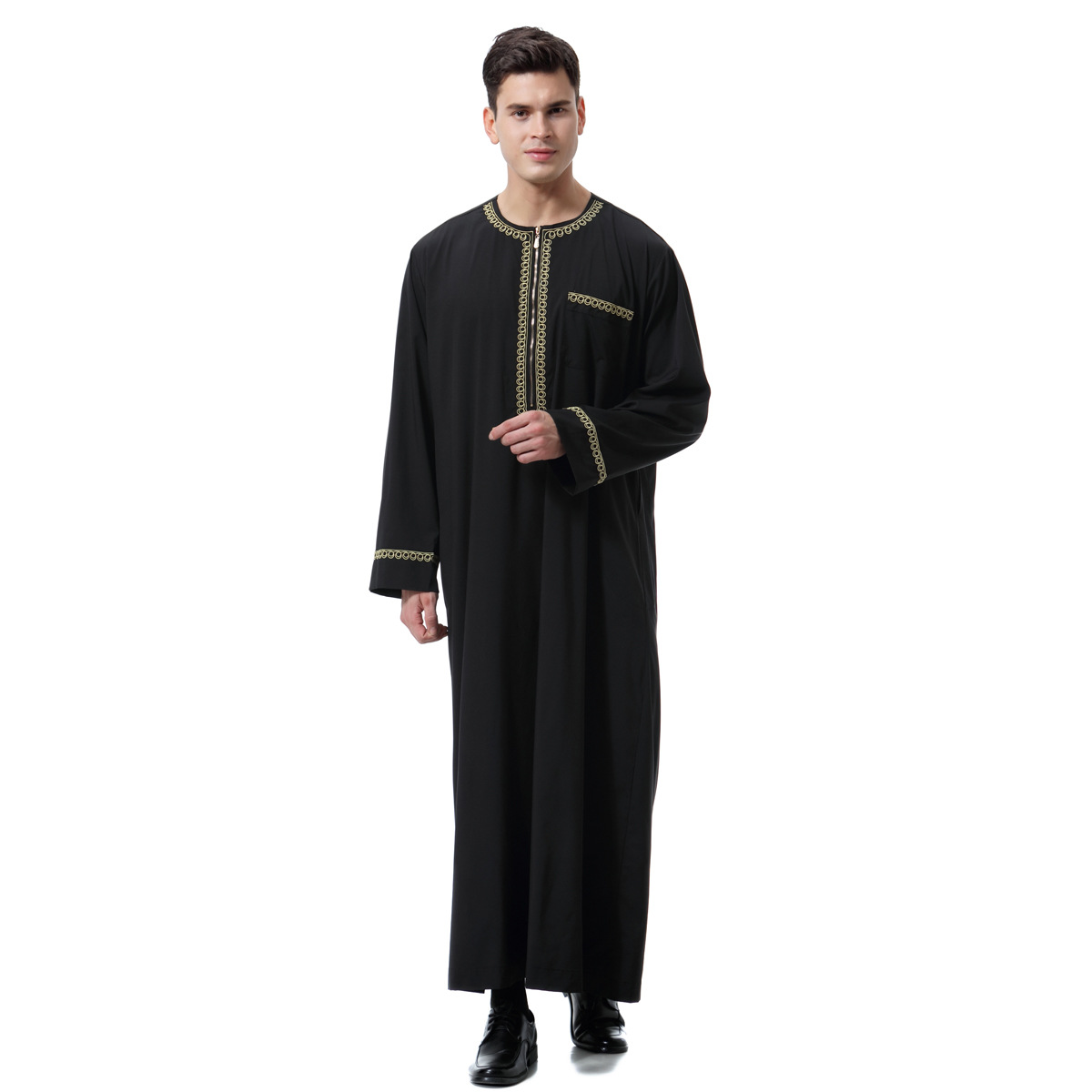 In stock Middle East men's printed zip crew neck robe, TH811