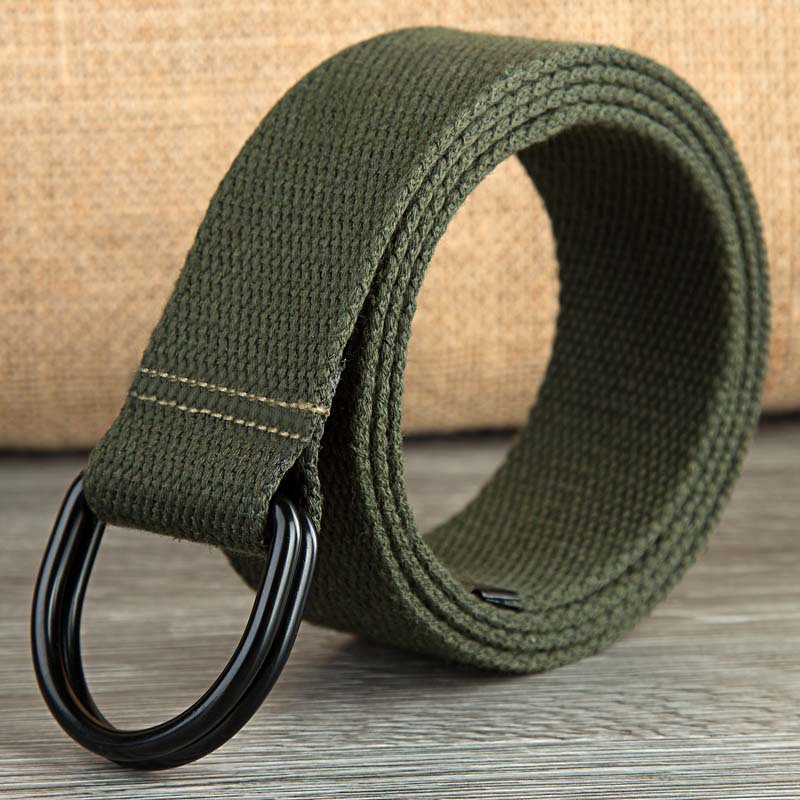 Double-loop Canvas Belt Men's and Women's Black D-shaped Buckle Cloth Belt Half-ring Long Canvas Belt_voghion.com