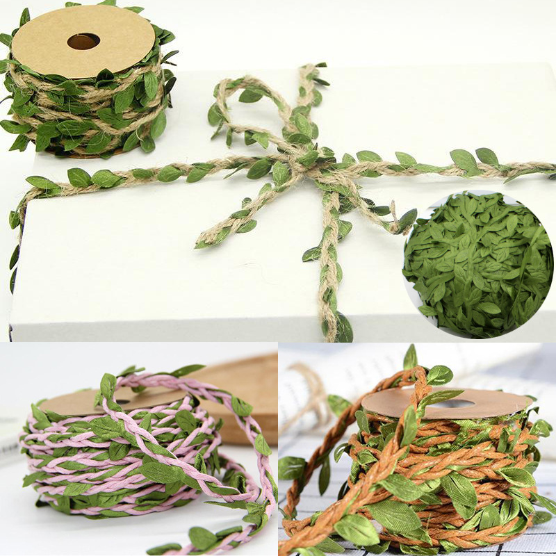 Factory direct pastoral forest hemp rope packaging rope DIY simulation decoration rattan green leaf braid hemp rope