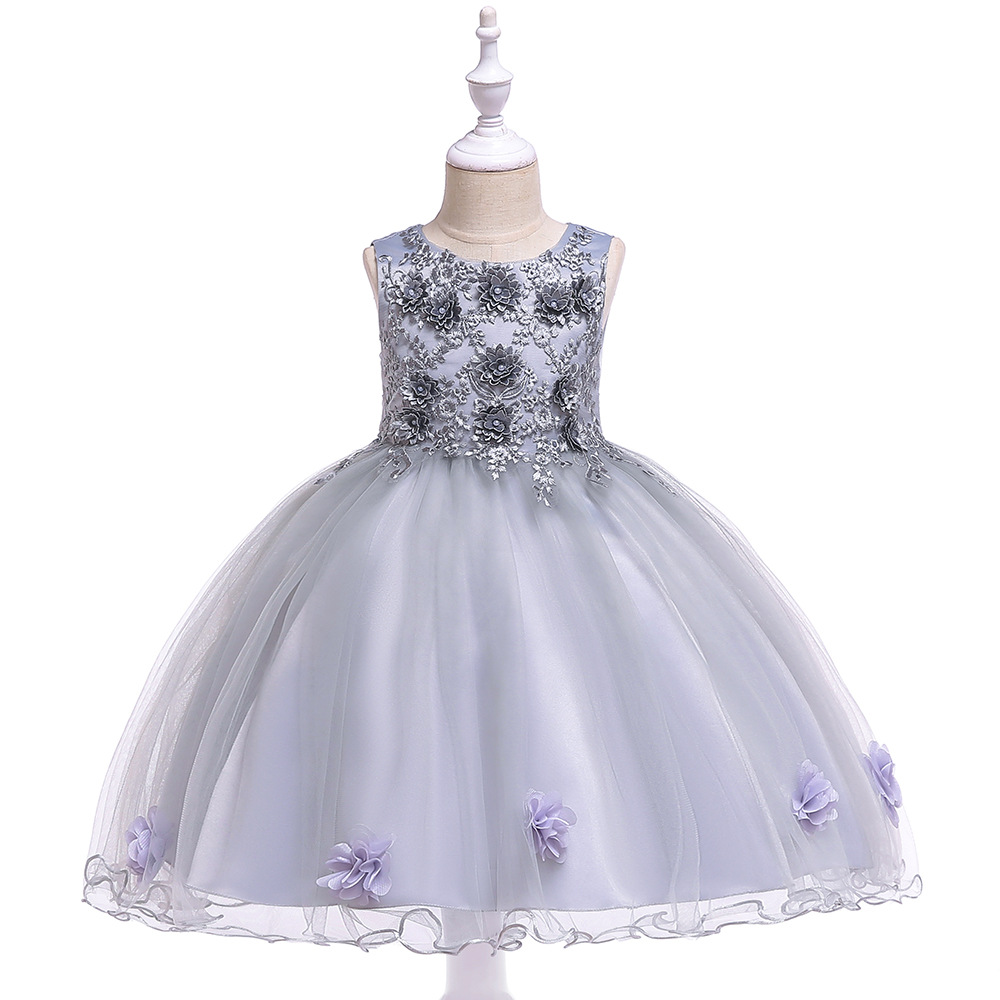 2024 New girls' three-dimensional flower embroidered princess dress handmade beaded wedding dress stage costume
