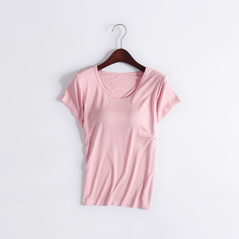 Spring and Summer New Modal Home Short-sleeved Inner T-shirt Yoga Sports Half-sleeved Solid Color Cup One-piece T-shirt