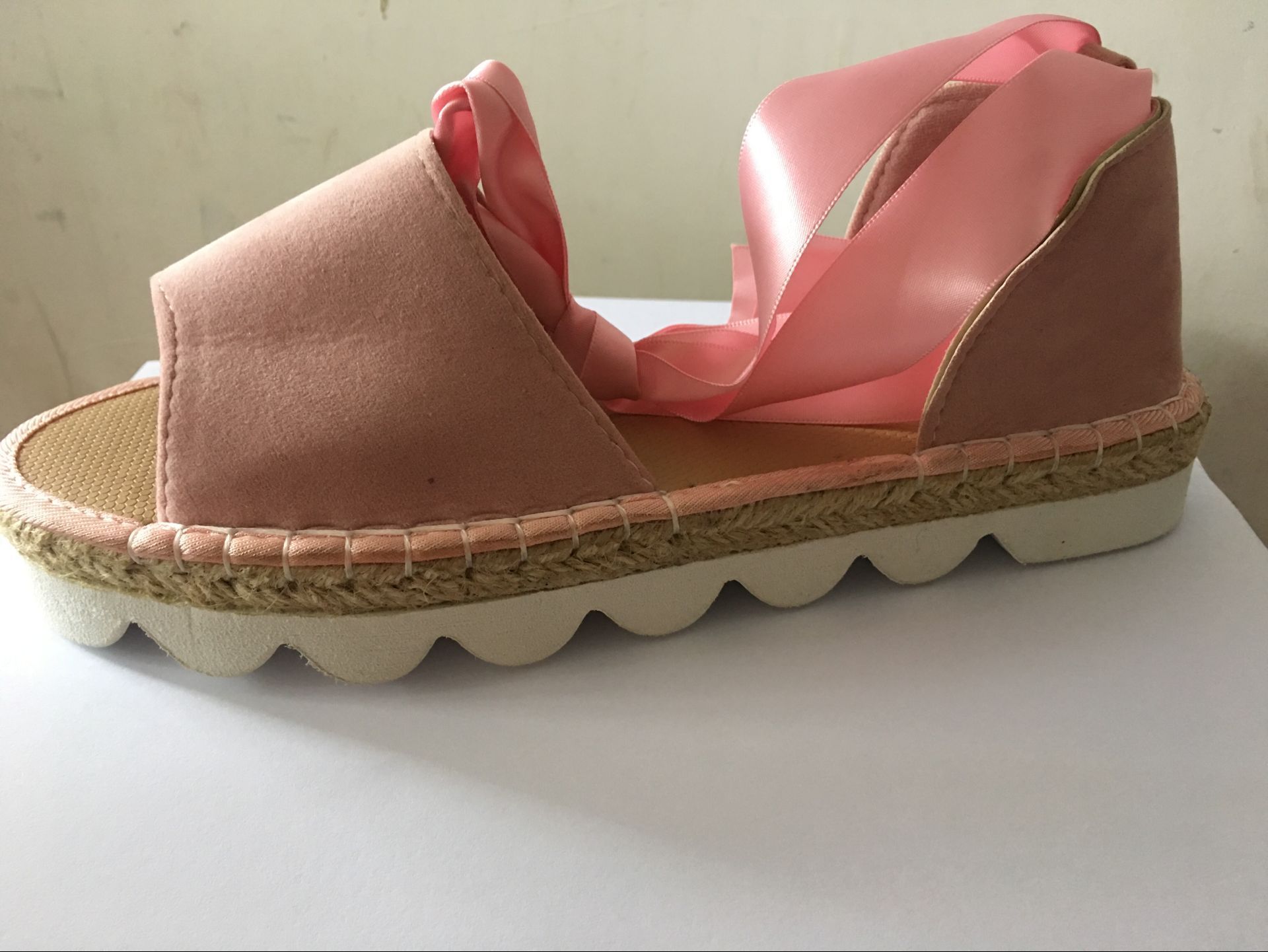 wish Amazon Foreign Trade Foot Ring Strap Large Size European and American Women Flat Heeled Thick Sole Hemp Rope Breathable Sandals