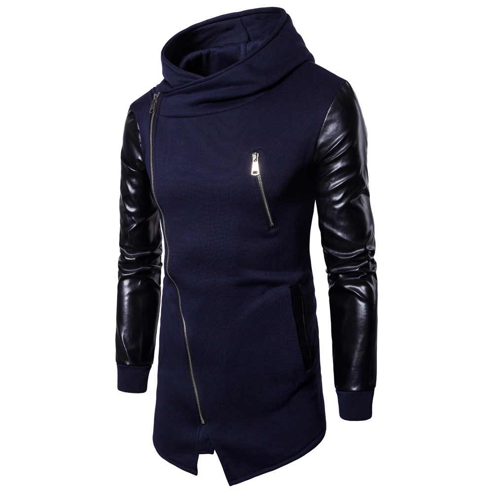 AliExpress European Size Men's Spring and Autumn New Casual Sleeve Leather Sweater Men's Korean Style Men's Zipper Sweater