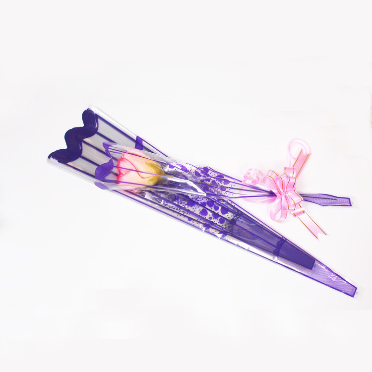 Striped single bag opp plastic transparent flower bag single branch rose flower packaging bag opp single bouquet packaging