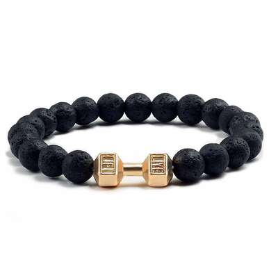 Cross-border Accessories Volcano Stone Bracelet Black Frosted Alloy Dumbbell Energy Bracelet Yoga Beaded Bracelet Spot