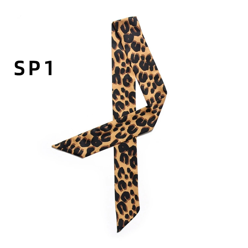 Leopard snakeskin stripe double-layer printed twill tied bag handle silk scarf slender narrow ribbon scarf for women