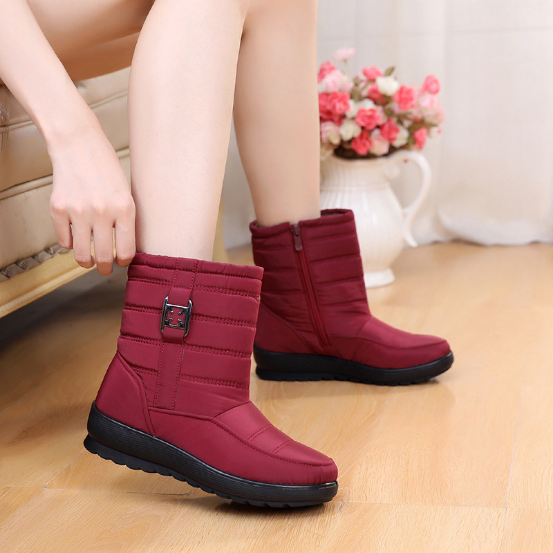 Winter waterproof beef tendon bottom mother cotton boots plus velvet warm short boots large size cotton shoes non-slip snow boots a generation of hair