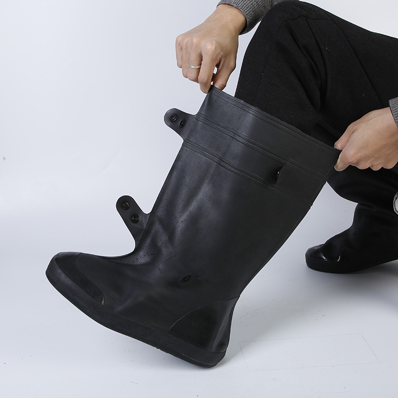 Rainproof Shoe Cover for Men and Women Waterproof Rainy Day Thickened Non-Slip Wear-Resistant Bottom Adult Rain Shoe Cover Black High Barrel Snow-Resistant Shoe Cover
