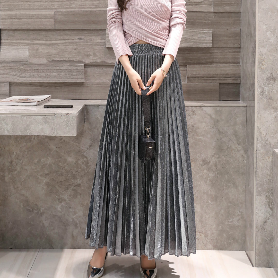 Spring and Summer new pleated skirt long skirt wholesale slim high waist large swing Golden Beach skirt for women