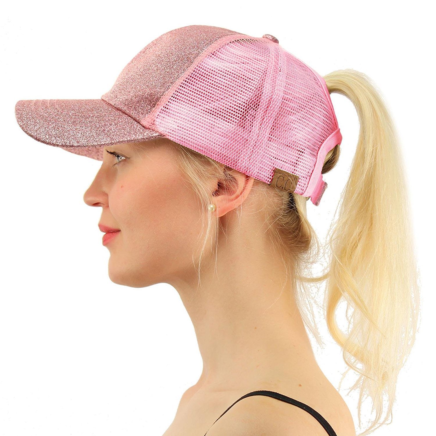 Foreign trade sequins baseball cap back opening ponytail cap glitter net cap camouflage LOGO embroidery
