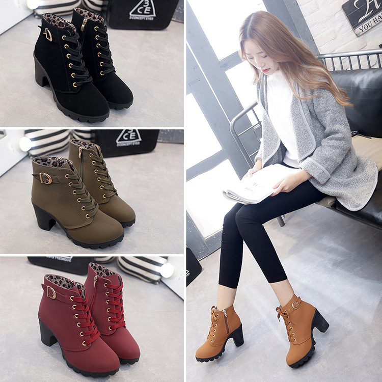 New high heel thick heel casual women's boots muffin thick bottom short boots round head Martin boots large size short boots wholesale
