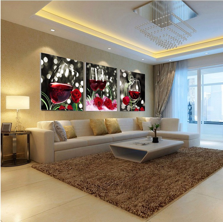 Factory wholesale HD home art decoration spray painting printing oil painting wall painting mural triple rose and red wine