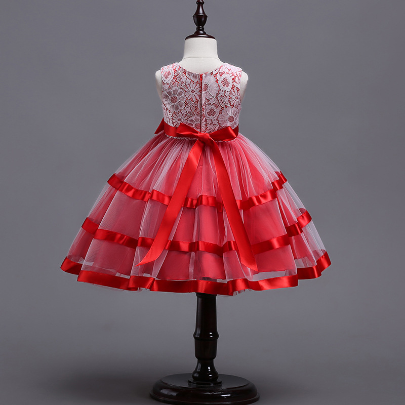 European and American Foreign Trade 2018 Autumn Girls' Dress Big Bow Children's Dress Princess Dress Lace Pontoon Dress