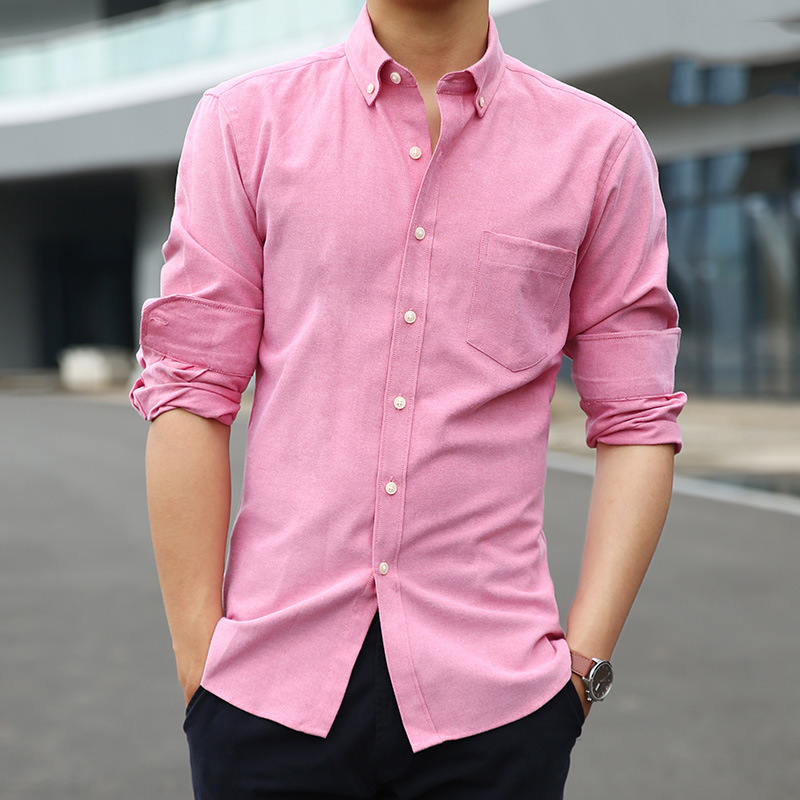Oxford cotton long sleeve shirt men's large size solid color shirt youth casual white shirt Spring New inch clothing