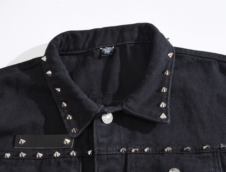 Trendy men's spring/summer autumn black Denim vest trendy cool rivet plus size vest Korean style personalized vest waistcoat