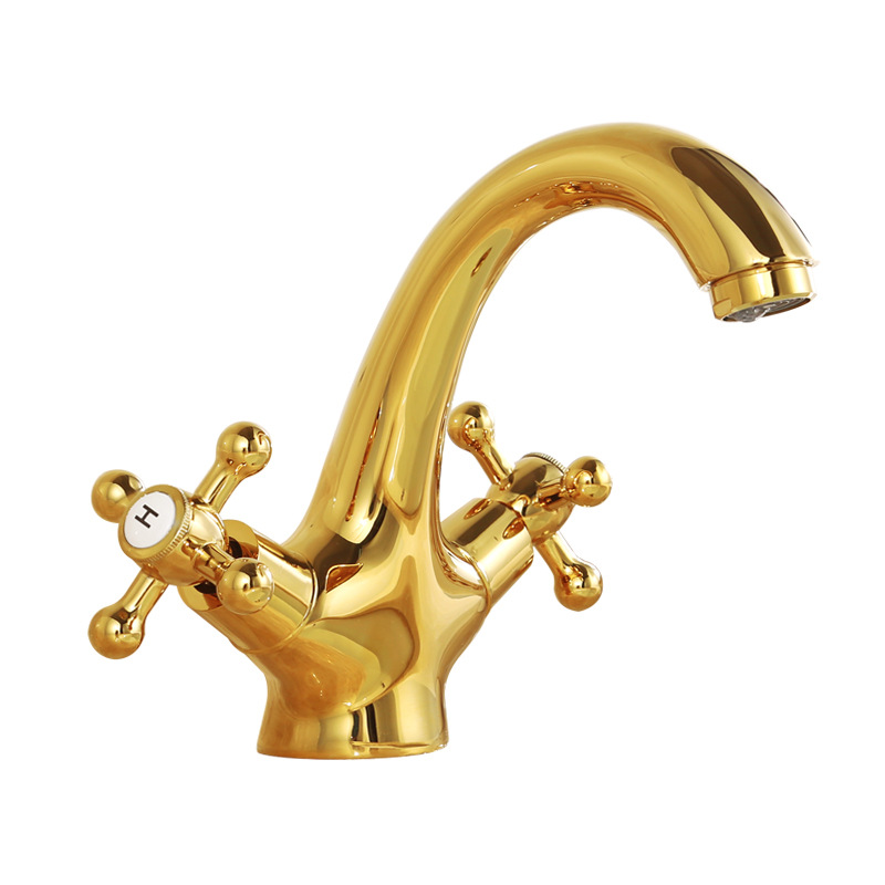 Faucet hot and cold copper European-style antique faucet undercounter basin golden faucet basin retro faucet