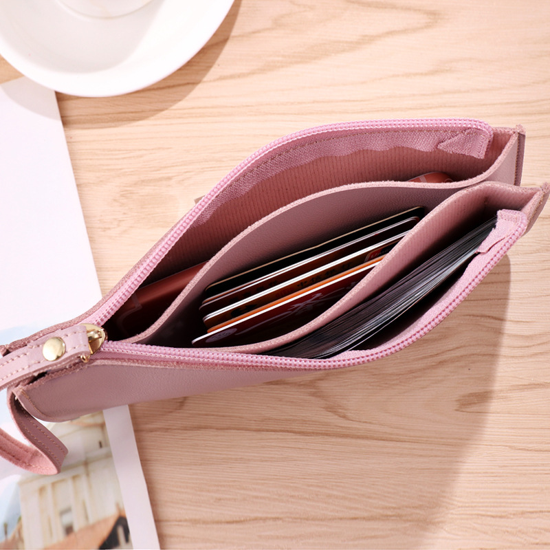 Korean Style Color Contrast Soft Face Long Wallet Fashionable Large Capacity Double Layer Mobile Phone Hand Coin Purse Small Bag Gift Gift