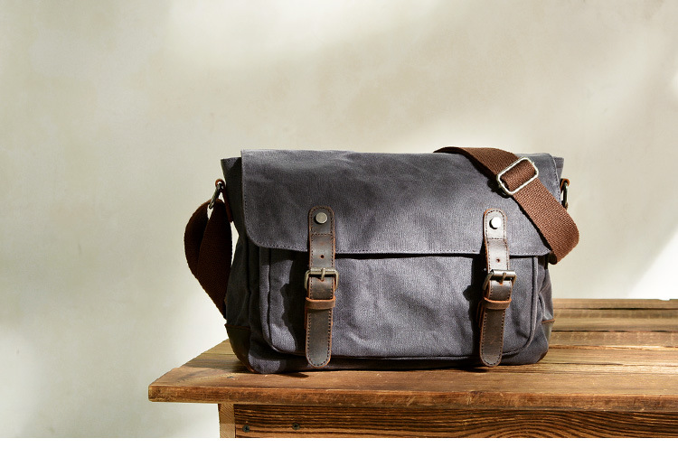 Men's horizontal camera bag casual shoulder bag oil wax canvas with first layer genuine leather bag waterproof SLR camera bag_voghion.com