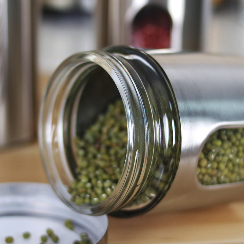 Kitchen Supplies Stainless Steel Storage Jar Clear Glass Sealed Jar Grains Jar Tea Jar Food Storage Jar 