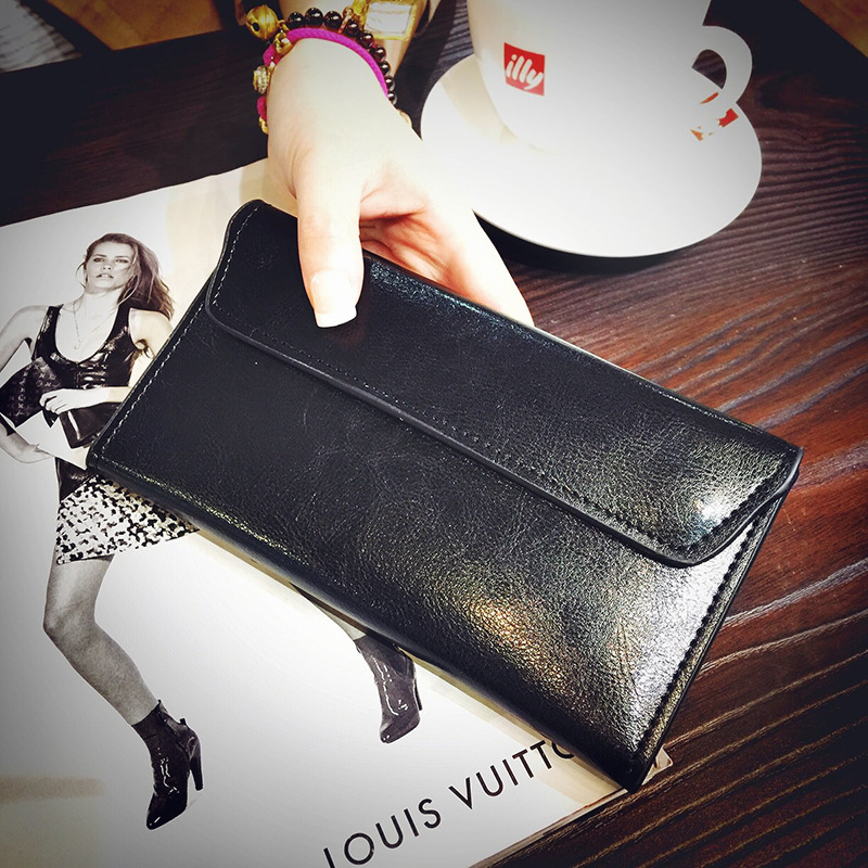 2023 New European and American Brand Long Wallet Women's Genuine Leather Buckle Simple Business Cowhide Thin Wallet Card Trendy