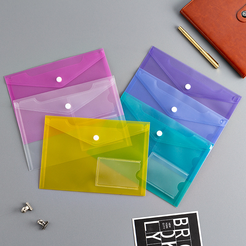 Source factory wholesale A4 plastic PP file bag transparent A5 snap bag advertising folder security deposit bag custom