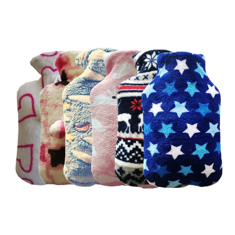 Foreign trade export 1000ml square hot water bag coral fleece cover medium cloth cover water-filled hot water bag flannel bag super soft