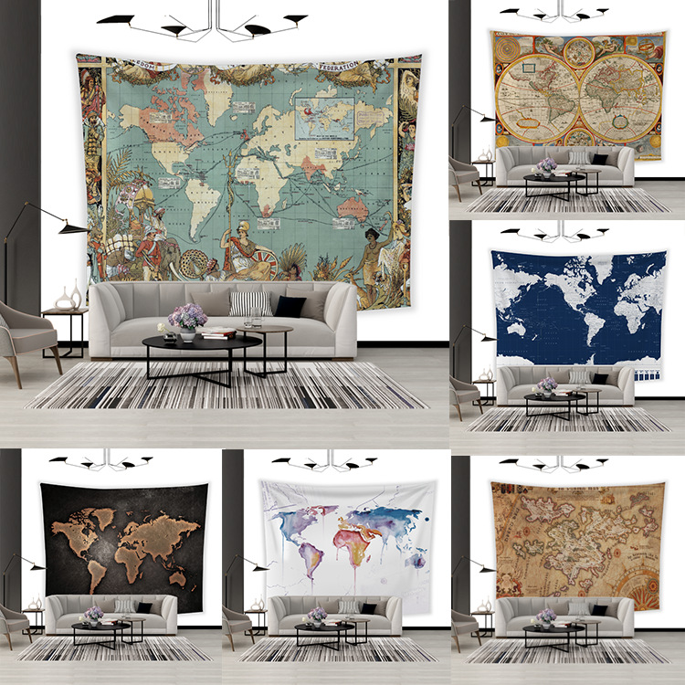 Factory direct Amazon hot World Map tapestry European and American style bedroom wall decoration background cloth