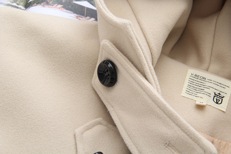 Cappotto di lana con bottoni in corno da donna, autunno e inverno, di media lunghezza, con cappuccio, per studenti, piccolo cappotto S14281_voghion.com