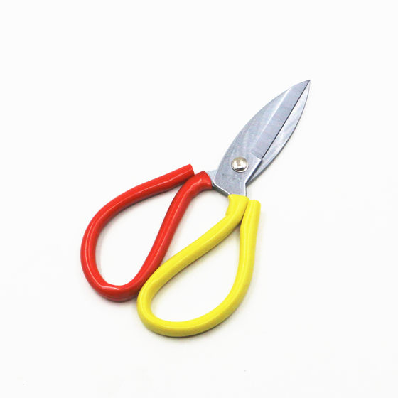 [Factory supply] scissors stainless steel Big head scissors No. 1 household kitchen red and yellow handle manganese steel Big head scissors