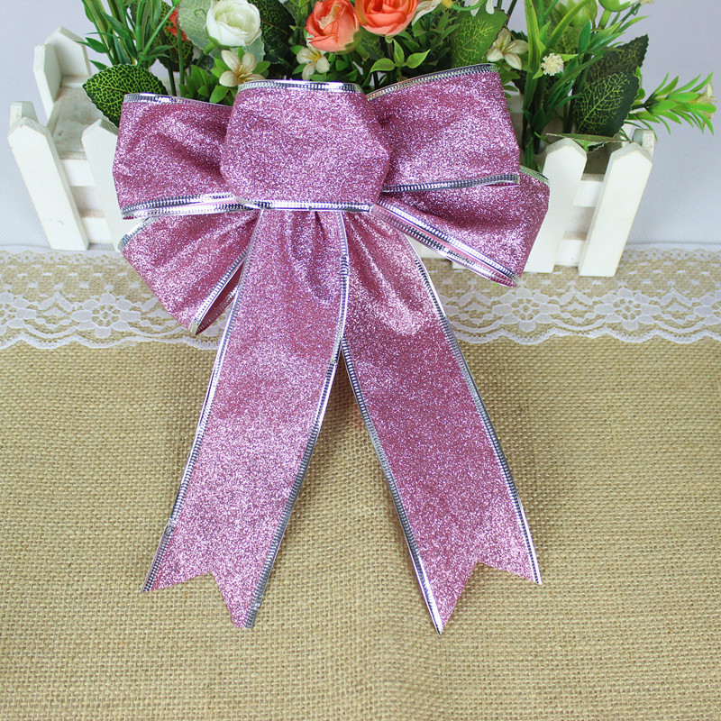 25cm Glitter Powder Christmas Bow Hanging Christmas Tree Decoration diy Accessories Christmas Bow Pendant_voghion.com