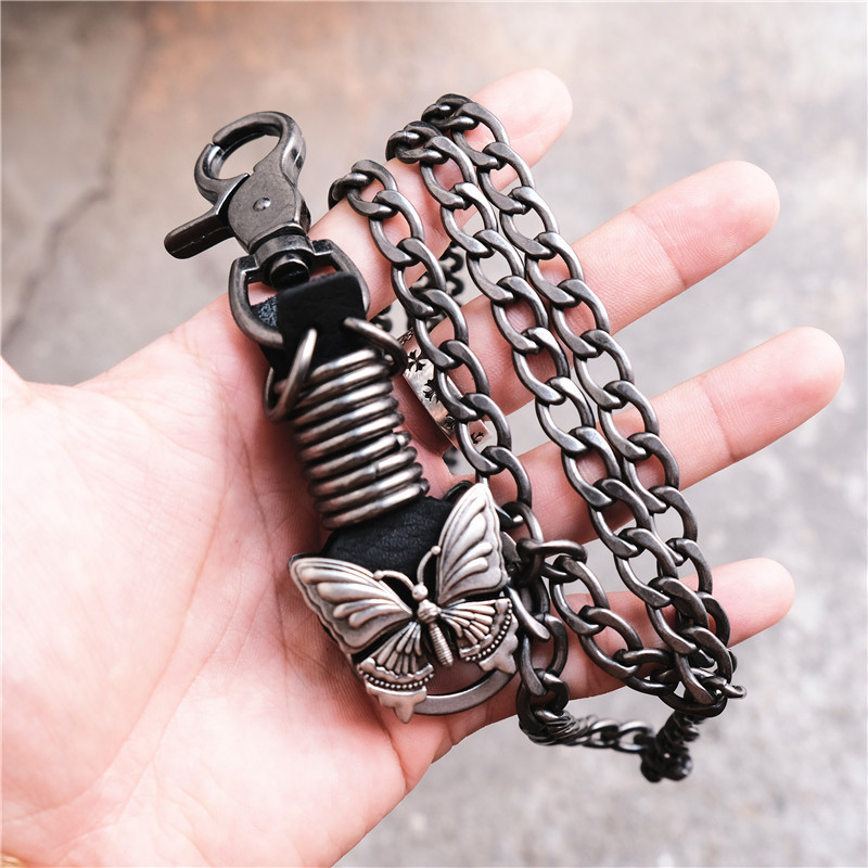 Vintage INS Wind butterfly shape disco creative hip hop trend leather plus metal pants chain waist chain wholesale