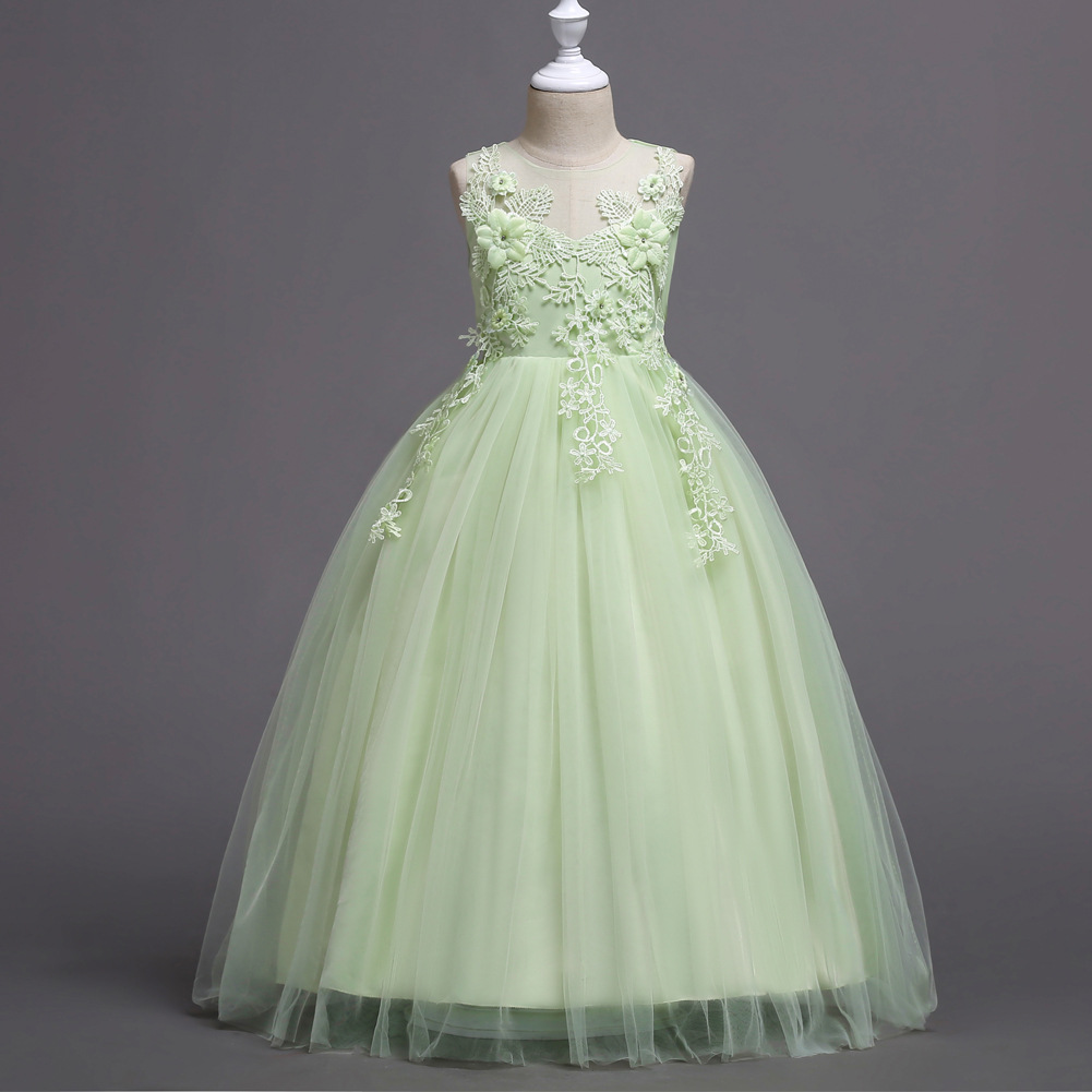 Girls Princess Long Dress Children's Petal Dress Large Children's Solid Color Mesh dress Girls Wedding Dress Wholesale