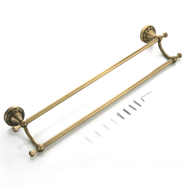 Bathroom hardware bathroom pendant brass material European bathroom antique towel bar double bar towel hanging bar wholesale