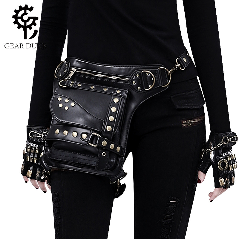 Guangzhou Foreign trade cross-border bag women's steampunk new women's bag European and American retro motorcycle bag rivet waist bag men